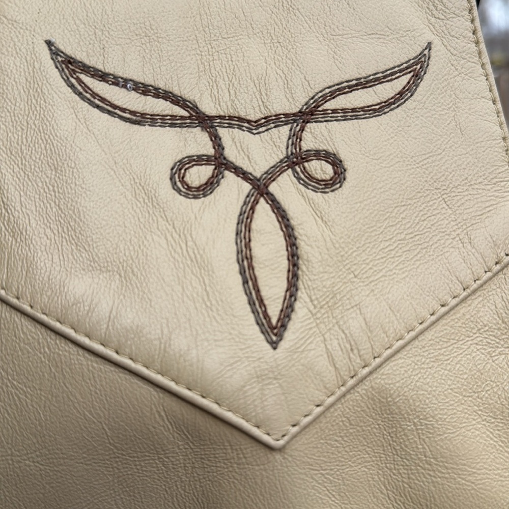Vintage Cream Leather Embroidered Western Snap Vest s